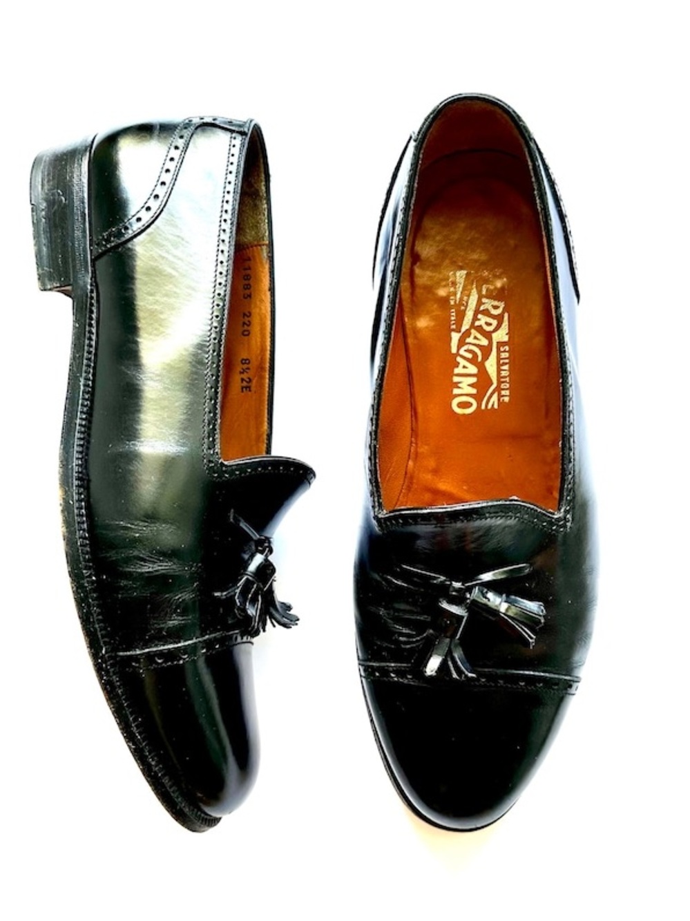 Vintage Salvatore Ferragamo Tassel Loafers // Black Leather Shoes Size 9.5